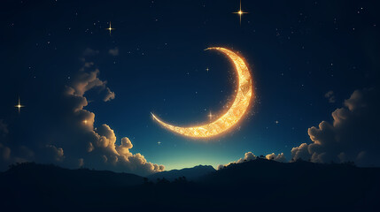 Obraz na płótnie Canvas Crescent moon on charming sky islamic background