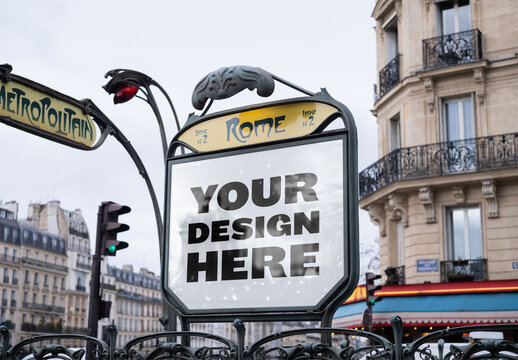 Mockup of customizable traditional Paris Metro sign