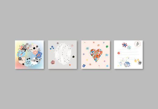 Hand Drawn Floral Cards Layout