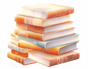 Hand Drawn Cute Stack of Books in Pastel Colors.