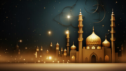 elegant ramadan kareem background with a luxurious golden template mosque and space for text