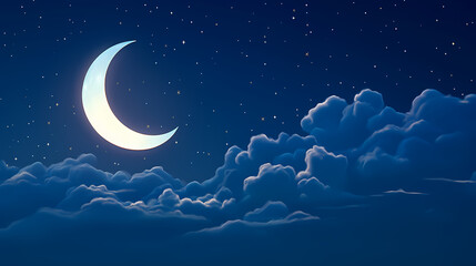 Obraz na płótnie Canvas Starry night with glowing islamic crescent moon, Ramadan