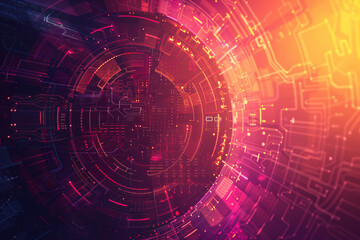 Fototapeta premium Futuristic neon tech tunnel with glowing circular patterns and vibrant colors
