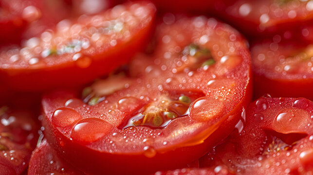Imagen de cerca de una rodaja de tomate fresco 
