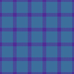 Clan vector plaid fabric, menu check pattern texture. Relax background textile tartan seamless in violet and cyan colors.
