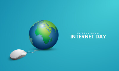 International Internet day, world map whit computer mouse WIFI signal icon, Creative Internet day design for social media banner, poster, 3D Illustration
