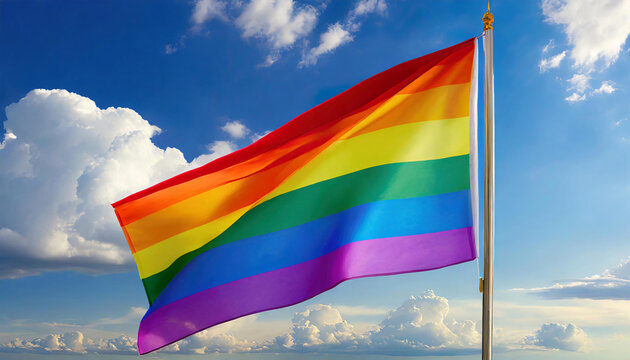 lgbt flag over blue sky background