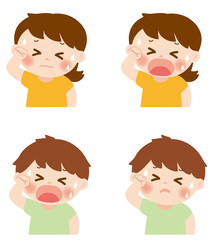 熱中症　汗をかく子供のイラスト　白背景
