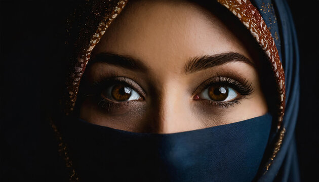 close up of eyes of Muslim woman in hijab