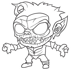 coloring book, halloween season, very scary, zombie, full body, vector illustration line art