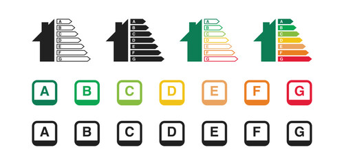 Energy class of house icon set. Energy efficiency rating certification system. Vector EPS 10