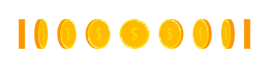 Rotating dollar coin icon set. Design for games or cartoon animation. Vector EPS 10