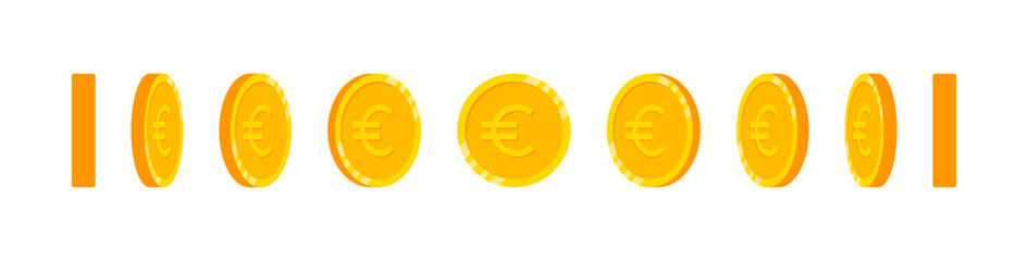 Rotating euro coin icon set. Design for games or cartoon animation. Vector EPS 10