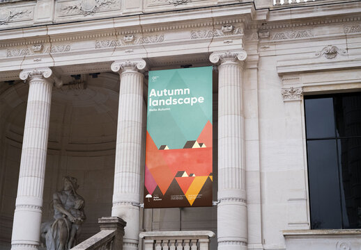 Mockup of customized vertical sign between pillars