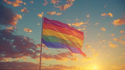 a rainbow flag flying in the wind