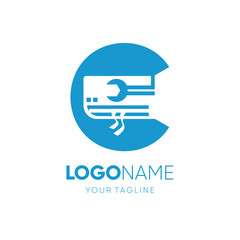 Letter C Air Conditioning Room with Wrench Service Logo Design Vector Icon Graphic Illustration