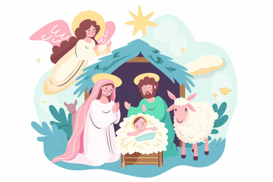 recommend clip art: Baby Jesus nativity scene cartoon illustration isolated clip art simple minimalistic