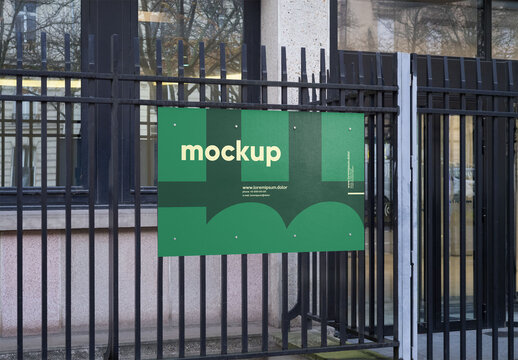 Mockup of customizable horizontal sign on railings