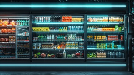 Refrigerators different types of supermarket fledges photo, mock-up, planogram. Suitable for presenting new products, interior design and retail design presentation