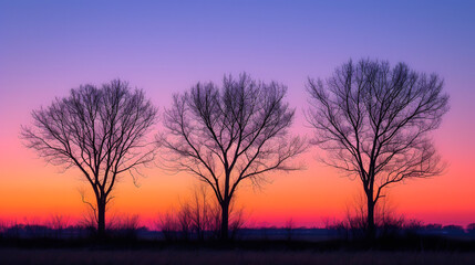 Fototapeta na wymiar Silhouettes of trees against the dawn sky background