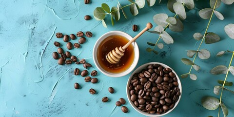 cup of roasted coffee beans with tulip 