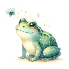 Obraz premium Fairy tale toad,watercolor illustration, Happy frog prince, Frog Prince, Decor for children's posters, postcards, clothing and interior.
