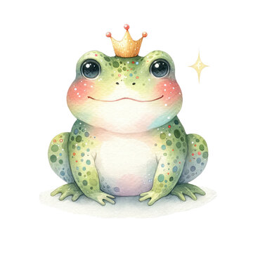 Fairy tale toad,watercolor illustration, Happy frog prince, Frog Prince, Decor for children's posters, postcards, clothing and interior.