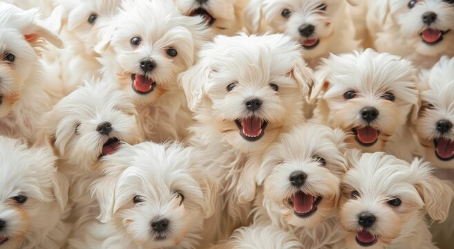 Gathering of Delighted White Fluffy Puppies Sharing Joy - Generative AI