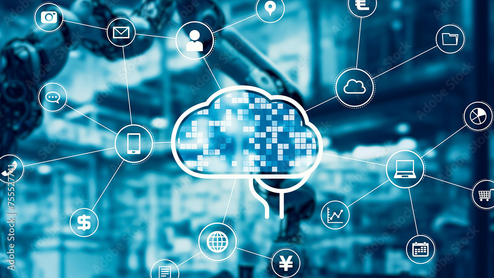 Poster industrial robot and artificial intelligence concept.