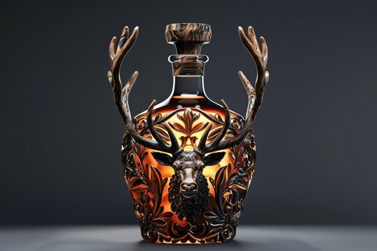 a bottle with a deer head and antlers