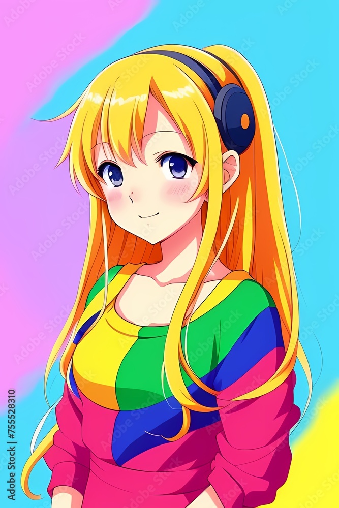 Poster beautiful anime girl vibrant color