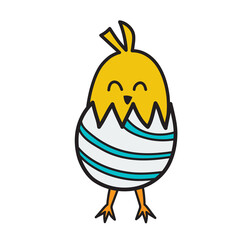 Chicken in cracked egg. Easter doodles color hand drawn - 755528344