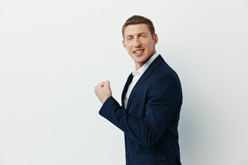 Suit fashionable entrepreneur positive executive smart posing men satisfaction gesture masculine manager