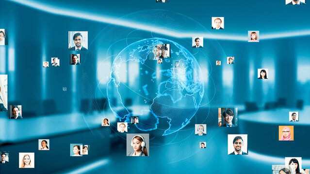 Multinational people and communication network concept. virtual meeting. remote conferencing.