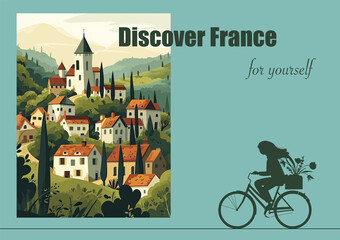 Travel retro posters Discover France. Template illustration for social, banner or card.
