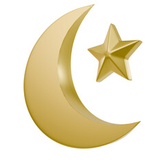 3D Metalic Star and Crescent Moon Symbol Side View