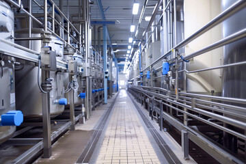 Tanks filled with milk on a milk production farm.