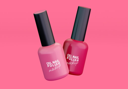 Two Floating Gel Polish Bottles Mockup