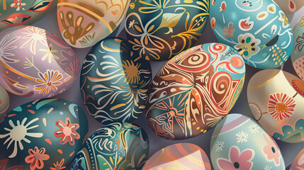 Illustration of exquisitely painted Easter eggs, a fusion of traditional and contemporary designs...