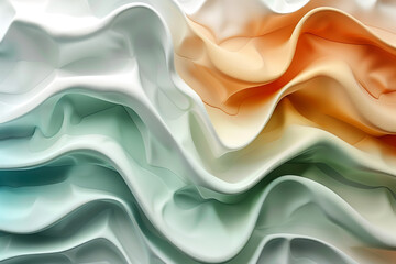 abstract background with a wavy texture in light green, orange and white colors, minimalist style