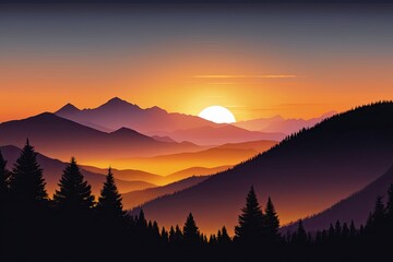 Majestic Sunset Over Layered Mountain Landscape