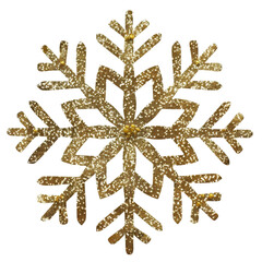 Gold Glitter Snowflake Decoration Isolated on a Transparent Background