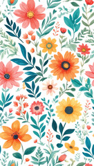 Fototapeta premium Beautiful seamless vector floral pattern, spring summer background with tropical flowers, palm leaves, jungle leaf, hibiscus, bird of paradise flower. Exotic wallpaper, Hawaiian style and watercolour 