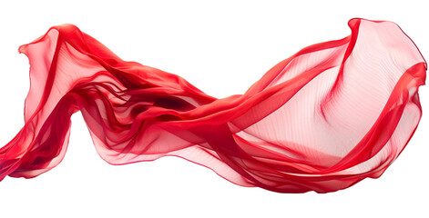Flying Red Silk Fabric Isolated on a Transparent Background