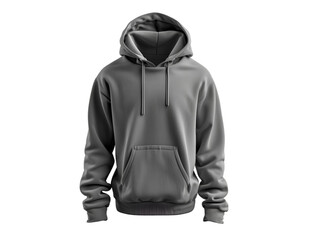 Blank grey male hoodie sweatshirt with long sleeves isolated on a transparent background