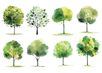 Watercolor abstract trees vector set - obrazy, fototapety, plakaty