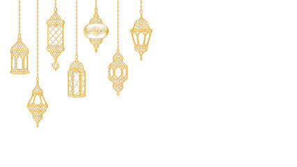 Ramadan golden lanterns decoration. Islamic celebration border. © Olga Prozorova