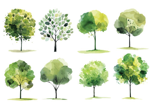 Watercolor abstract trees vector set