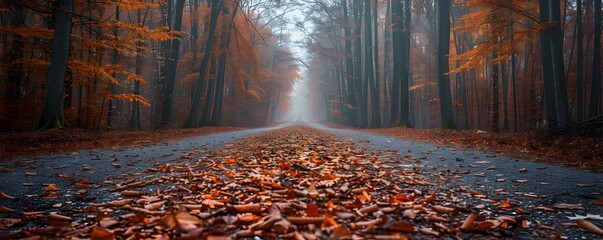 Autumn leaves covering a forest road. Concept Nature, Autumn, Leaves, Forest, Road