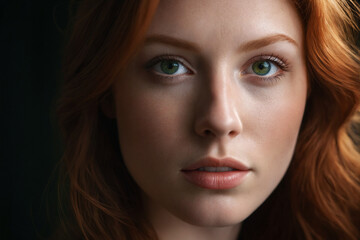 Fototapeta premium Close-up portrait of redhead model with green eyes